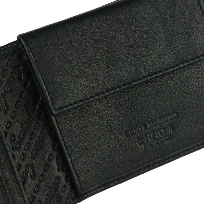 Conte Massimo Cartera de Hombre en Piel Auténtica, Hecha a Mano, RFID con Caja, con Monedero sin Ventana — vista trasera