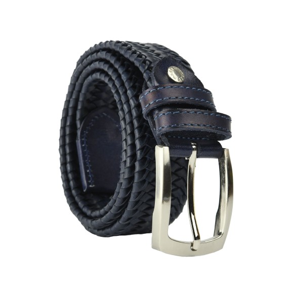 Navigare Cintura Intrecciata Elastica In Vera Pelle da Uomo, Confortevole e Accorciabile, Made in Italy, Con Scatola