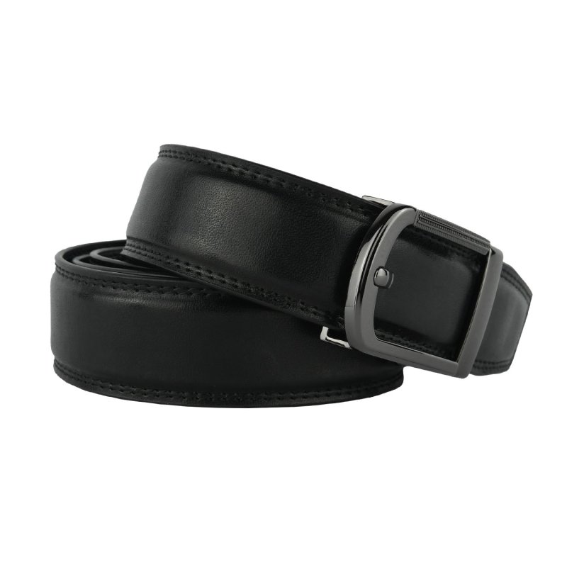 Conte Massimo Men's Belt in Genuine Leather With Stitching, Made In Italy, Automatic Ratchet Buckle, No Holes, … — front view