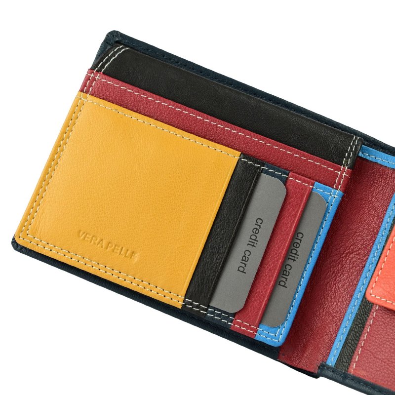 BIAGIOTTI Men's Genuine Leather Wallet, With Multicolor Interior and Gift Box — inside