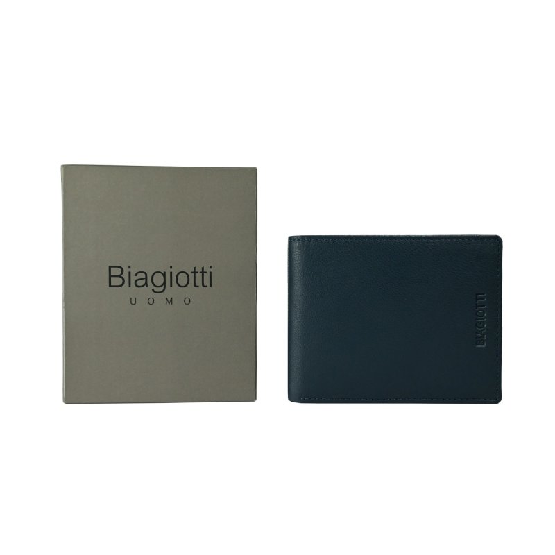 BIAGIOTTI Men's Genuine Leather Wallet, With Multicolor Interior and Gift Box — logo detail