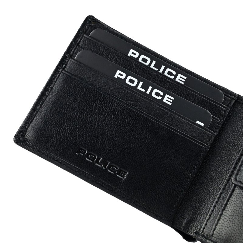 Police Portafoglio Uomo in Vera Pelle, Sottile Con Portamonete, Porta Carte di Credito e Scatola Regalo — interno