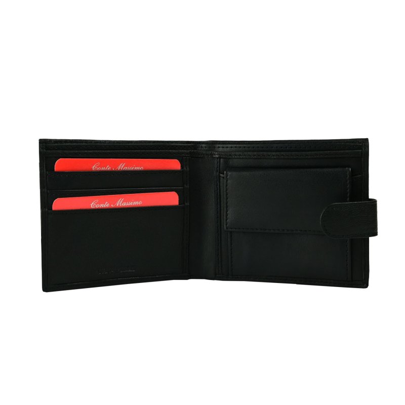 Conte Massimo Herren-Brieftasche aus echtem Leder, mit Münzfach, Druckknopfverschluss, mit Geschenkbox — Rückansicht