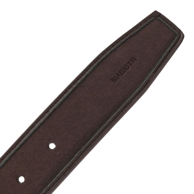 BIAGIOTTI Men's Belt, PU Exterior with Leather Lining, Can Be Shortened, Tin Gift Box 11 — logo detail