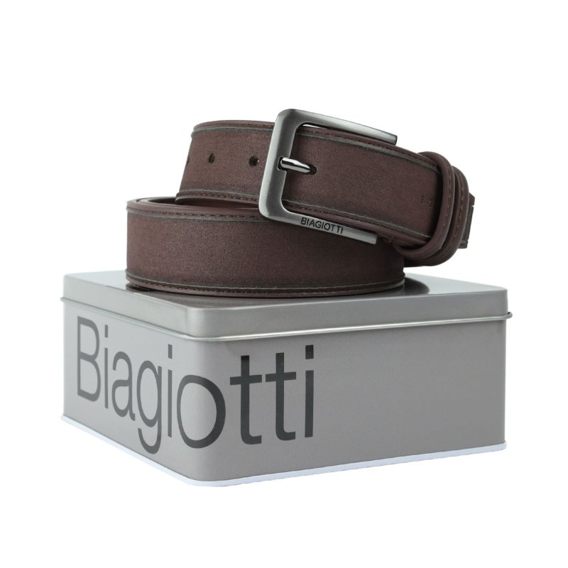 BIAGIOTTI HOMBRE, cinturón de hombre exterior de PU forrado en piel, acortable, con caja de regalo de lata 11