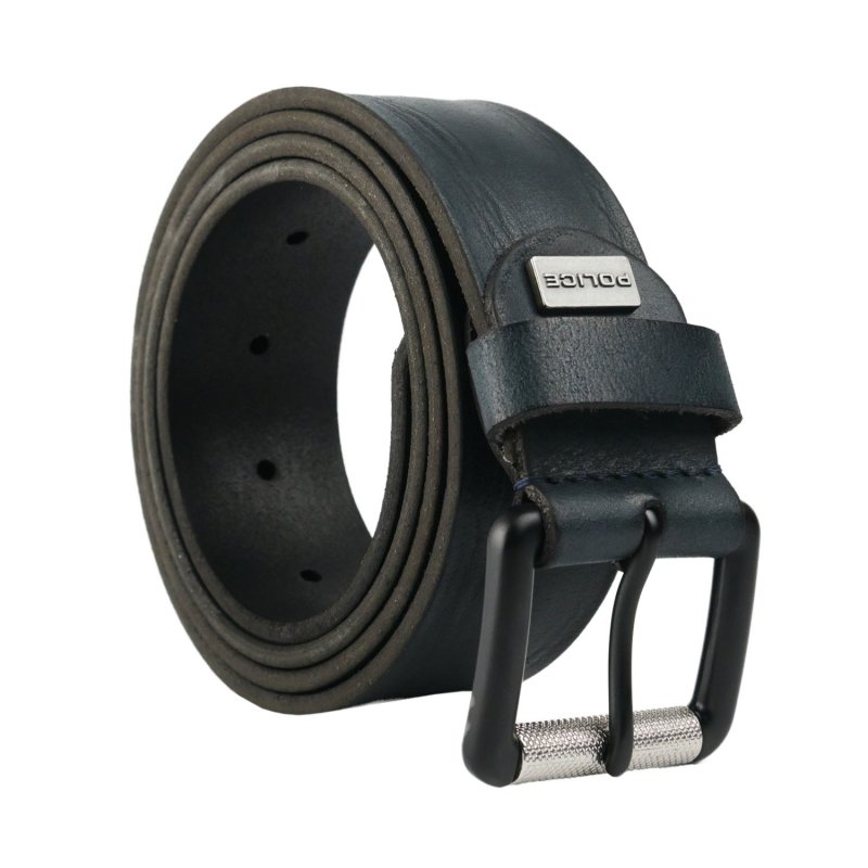 Police Men's Belt in Genuine Leather, Sporty, 4 cm High, Can Be Shortened, Nickel Free — front view