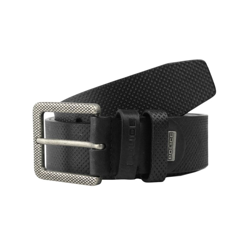 Police Men's Belt in Genuine Leather, Sporty, 4 cm High, Can Be Shortened, Nickel Free