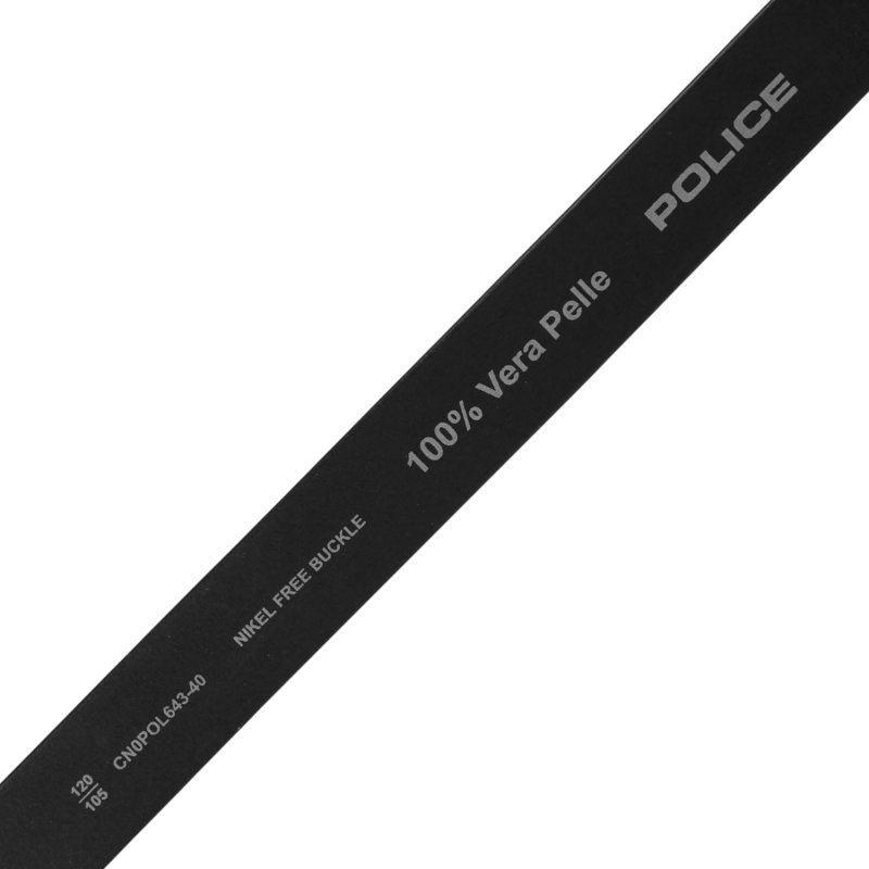 Police Men's Belt in Genuine Leather, Sporty, 4 cm High, Can Be Shortened, Nickel Free — logo detail