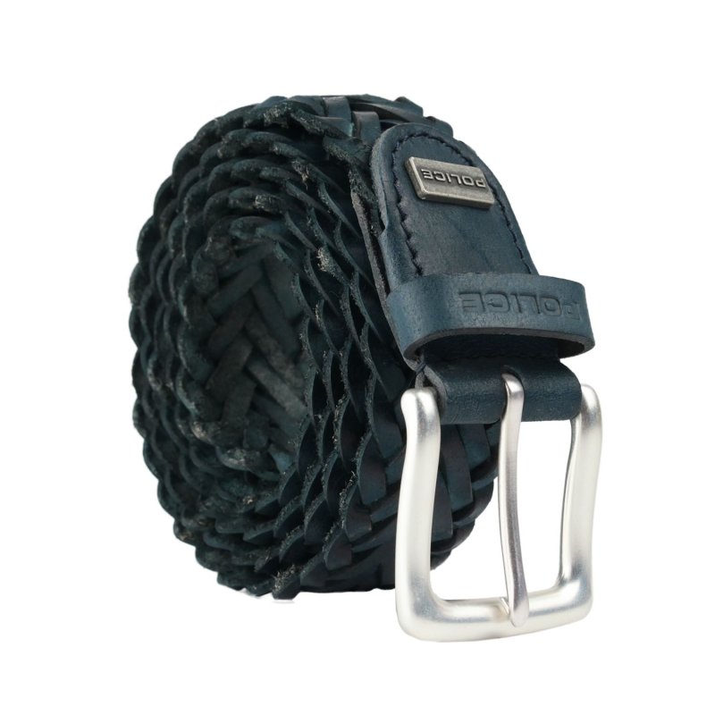 Ceinture Homme Police en Cuir Véritable, Tressée, Haute de 3,5 cm, Raccourcissable, Sans Nickel — vue de face