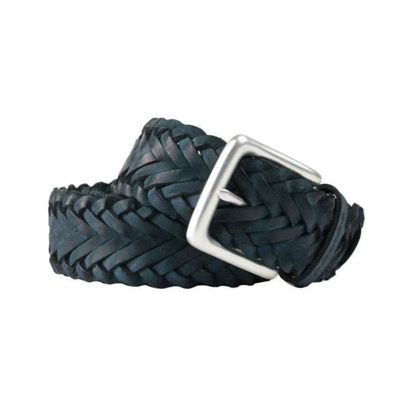 Police Men's Belt in Genuine Leather, Woven, 3.5 cm High, Can Be Shortened, Nickel Free — back view