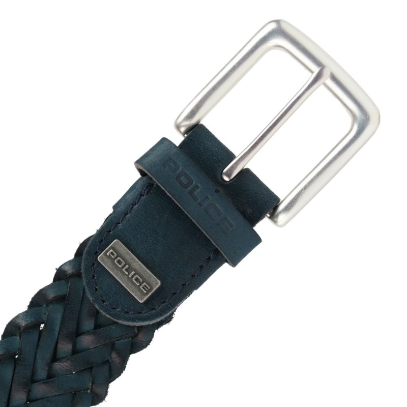 Police Men's Belt in Genuine Leather, Woven, 3.5 cm High, Can Be Shortened, Nickel Free — inside