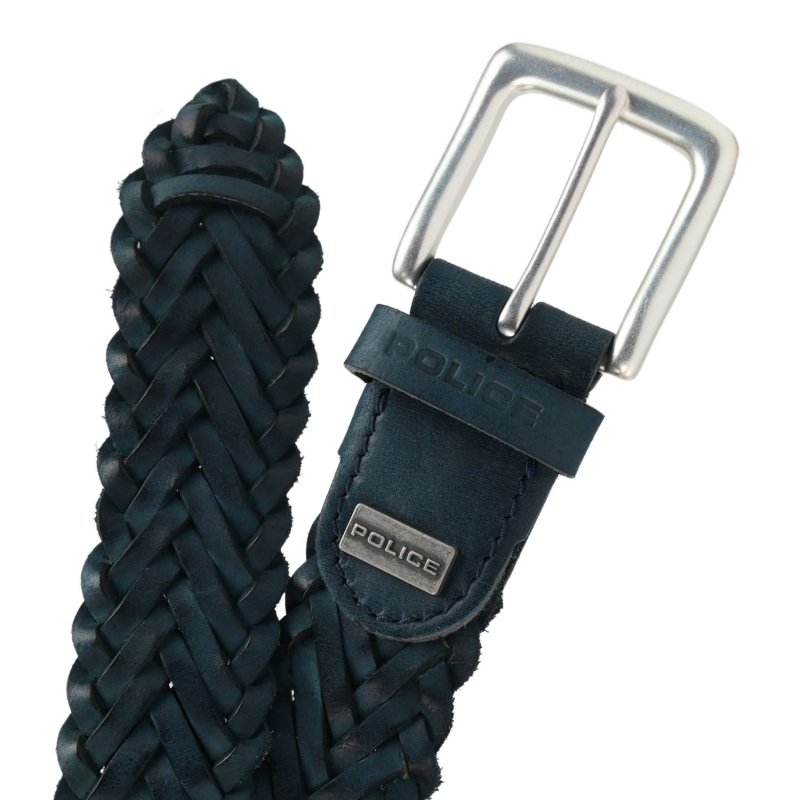 Police Men's Belt in Genuine Leather, Woven, 3.5 cm High, Can Be Shortened, Nickel Free — view 8