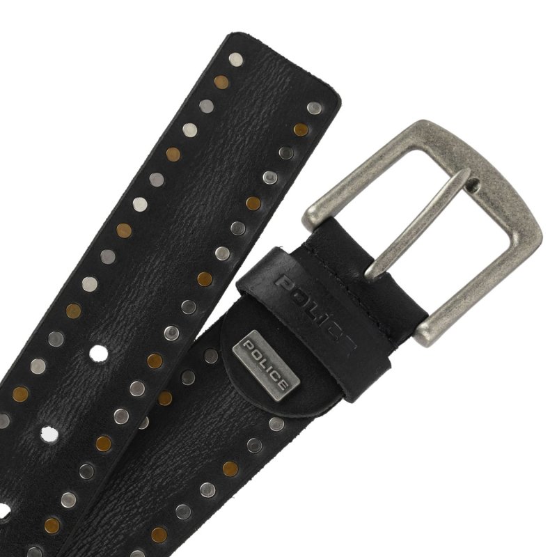 Police Men's Belt In Genuine Leather, Studded, 4 cm High, Shortenable, Nickel Free — view 16