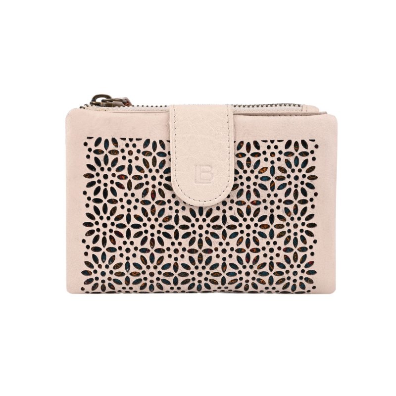Laura Biagiotti Cartera Mujer En Piel Auténtica, Calada Con Motivo Geométrico Floral, Compacta, Con Caja