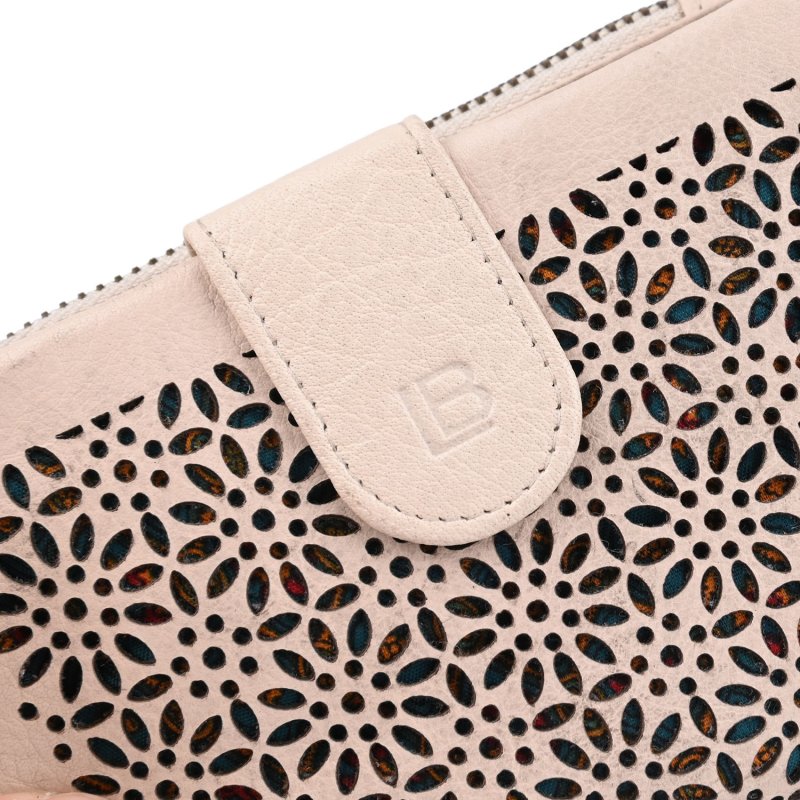 Laura Biagiotti Women's Genuine Leather Wallet, Perforated with Geometric Floral Pattern, Compact, With Box — detail