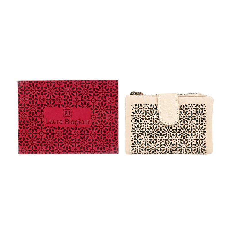 Laura Biagiotti Women's Genuine Leather Wallet, Perforated with Geometric Floral Pattern, Compact, With Box — view 8