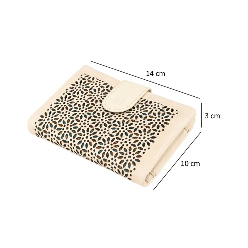 Laura Biagiotti Women's Genuine Leather Wallet, Perforated with Geometric Floral Pattern, Compact, With Box — view 7