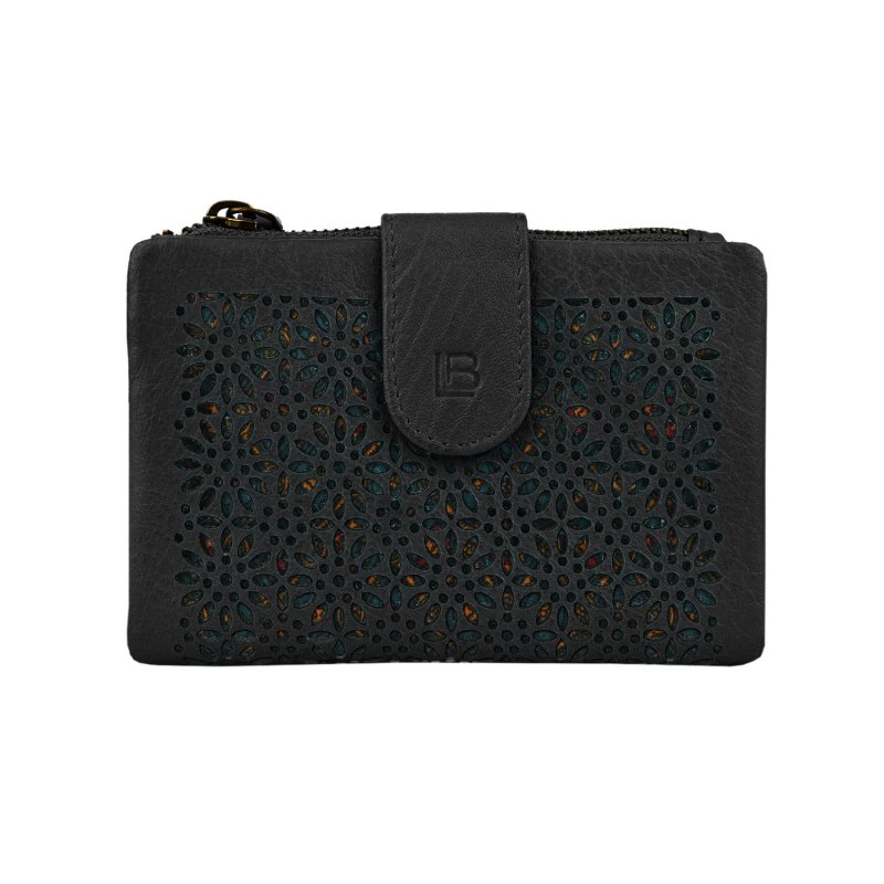 Laura Biagiotti Cartera Mujer En Piel Auténtica, Calada Con Motivo Geométrico Floral, Compacta, Con Caja — vista 9