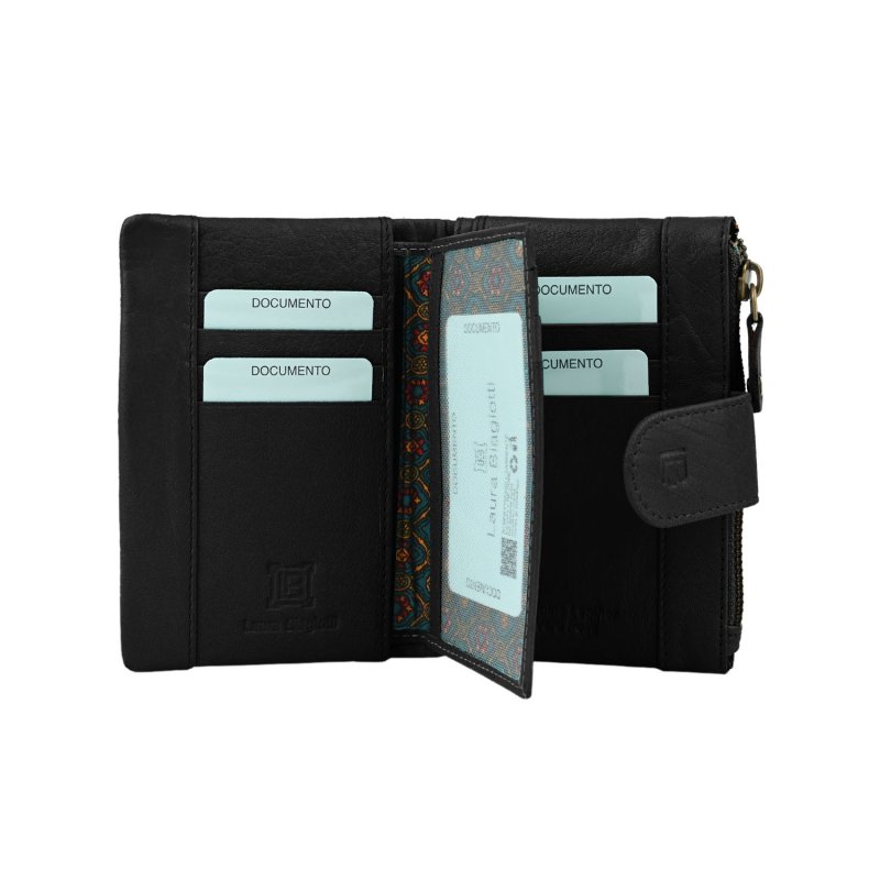 Laura Biagiotti Cartera Mujer En Piel Auténtica, Calada Con Motivo Geométrico Floral, Compacta, Con Caja — vista 10