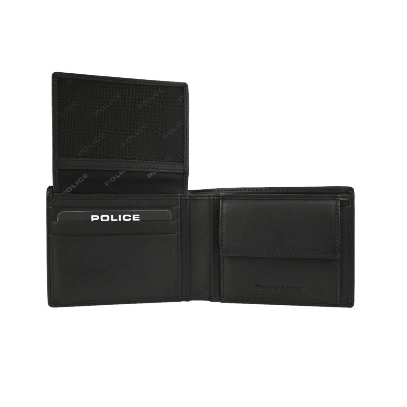 Police Men's Gift Box, Genuine Leather Wallet and Metal Keyring — logo detail
