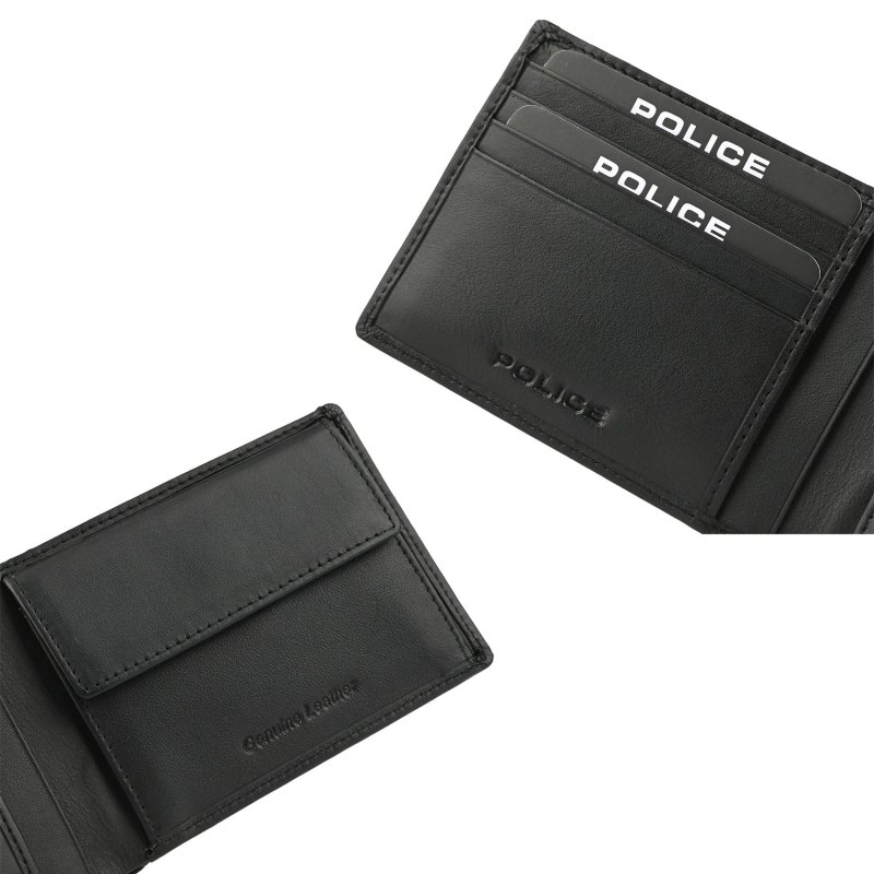 Police Geschenkbox für Herren, Geldbörse und wendbarer Gürtel, aus echtem Leder — Logo-Detail