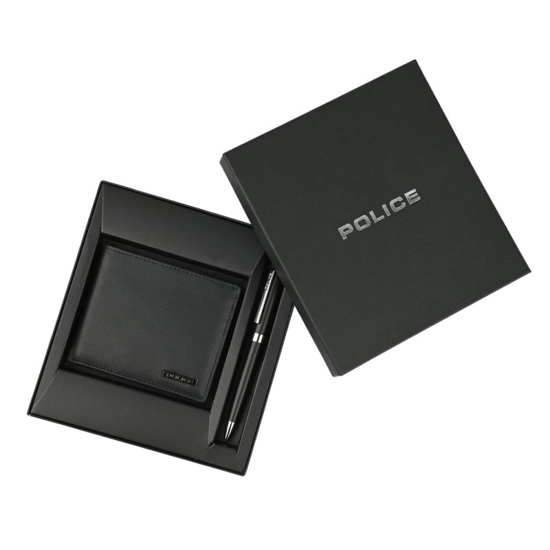 Police Men's Gift Box, Genuine Leather Wallet and Ballpoint Pen — front view