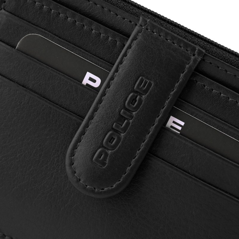 Police Cartera Mujer de Piel Auténtica, Pequeña y Fina, Con Tarjetero y Monedero, Con Caja 65 — detalle del logotipo