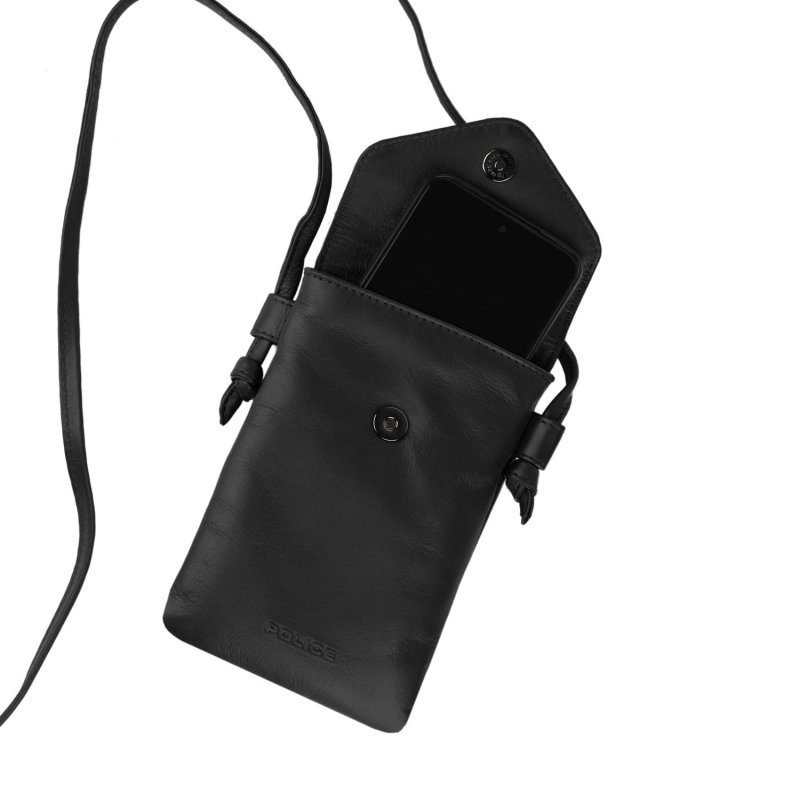 Police Shoulder Bag Phone Holder in Genuine Leather, With Adjustable Strap, Clip Closure, With Gift Box — front view