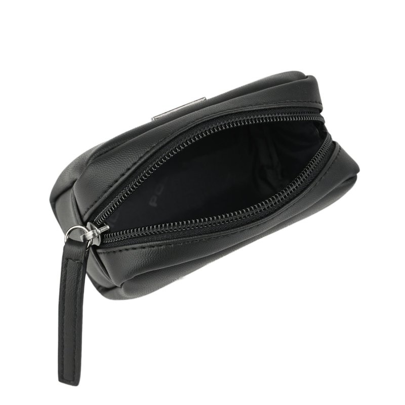 Police Mini Clutch for Men and Women in Faux Leather, Travel Beauty Case, Soft Pouch — logo detail