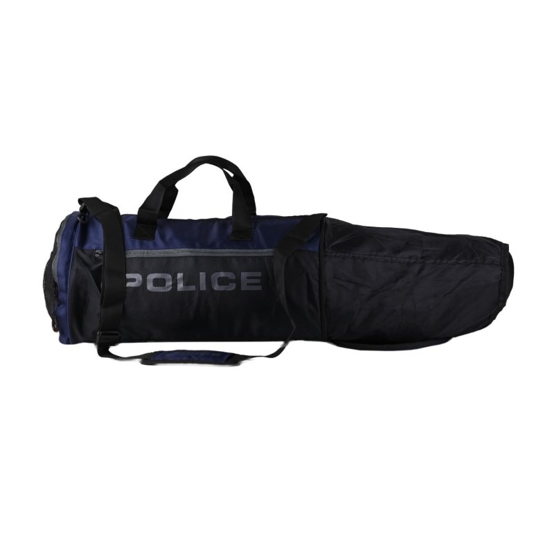 Police Men's and Women's Gym Duffle Bag, Sports Bag with Shoe Compartment, Black and Blue — detail