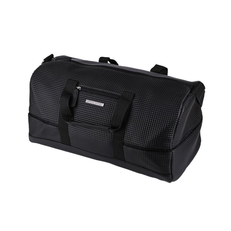Police Travel Duffle Bag in Faux Leather for Men and Women, Work Bag, Gym, Weekend, Black — front view
