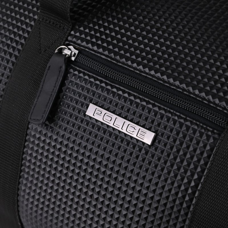 Police Travel Duffle Bag in Faux Leather for Men and Women, Work Bag, Gym, Weekend, Black — back view