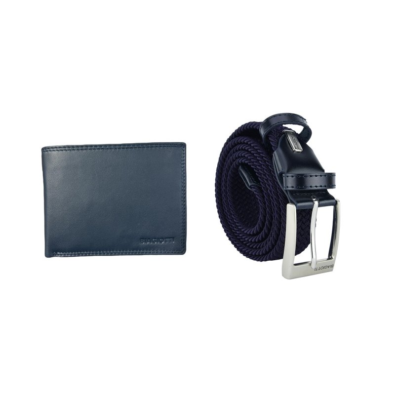 Biagiotti Men's Gift Set: Genuine Leather Wallet & Shortenable Elastic Belt — front view