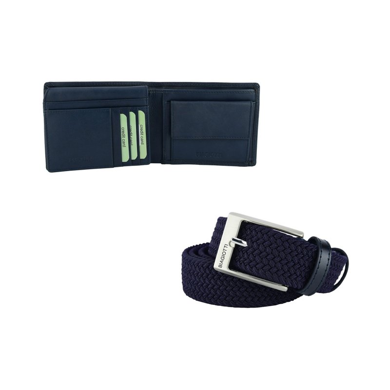 Biagiotti Men's Gift Set: Genuine Leather Wallet & Shortenable Elastic Belt — back view