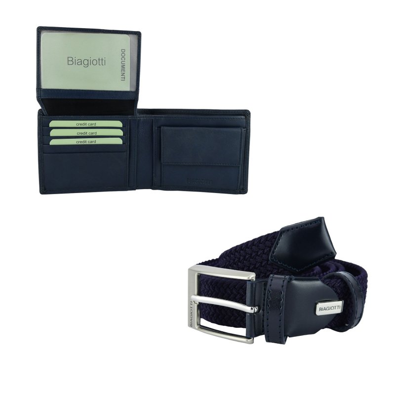 Biagiotti Men's Gift Set: Genuine Leather Wallet & Shortenable Elastic Belt — inside