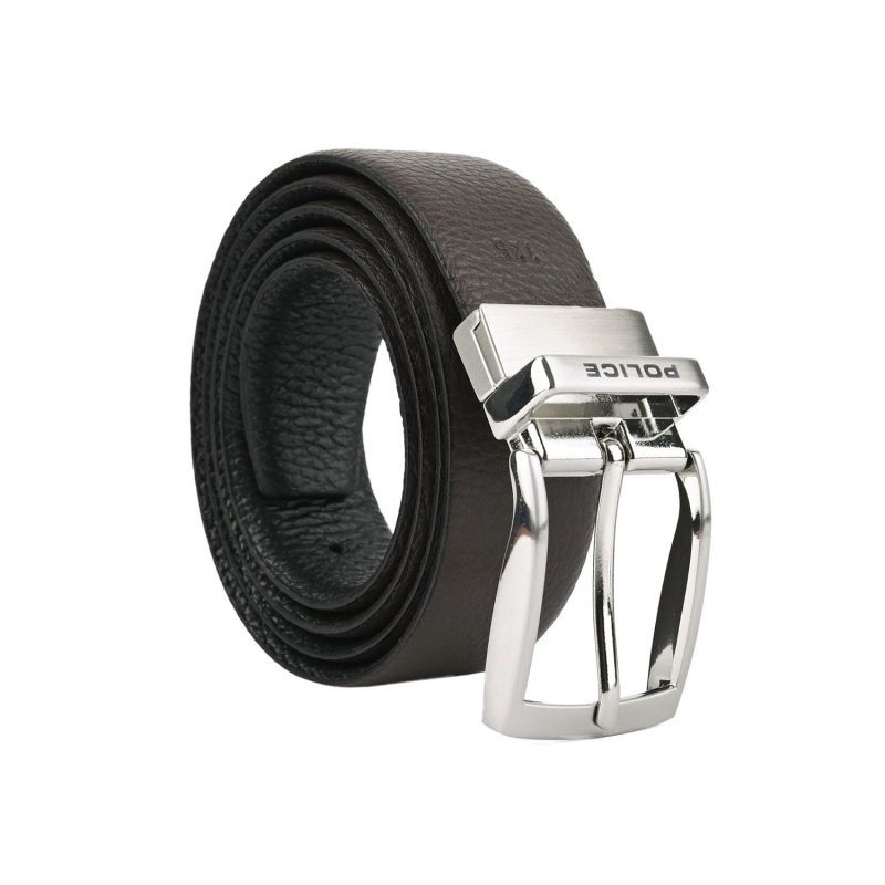 Police Men's Reversible Belt In Genuine Leather, Made in Italy, 3.5 cm High, Seamless, Adjustable And Shortenable