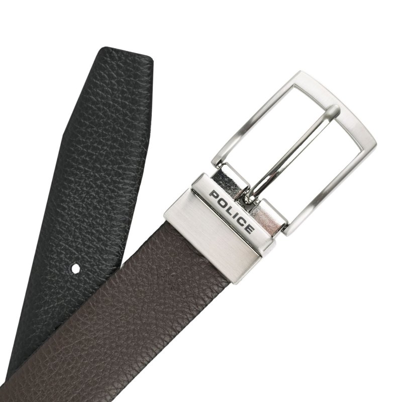 Police Men's Reversible Belt In Genuine Leather, Made in Italy, 3.5 cm High, Seamless, Adjustable And Shortenable — detail