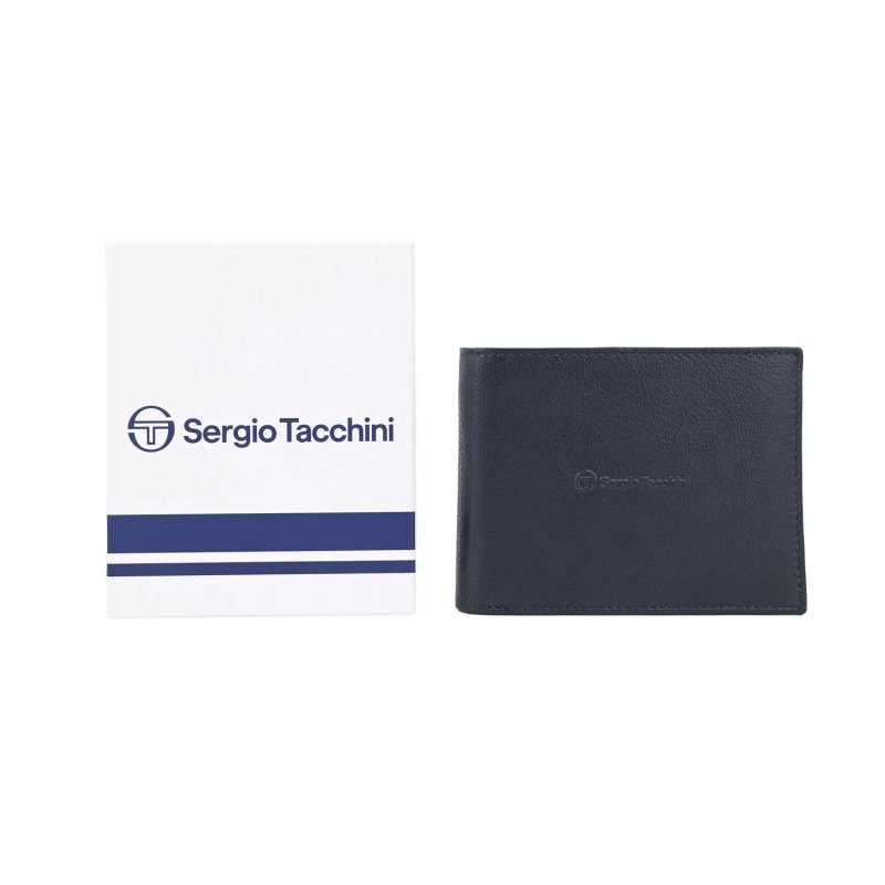 SERGIO TACCHINI Herren-Brieftasche aus echtem Leder, Schlank mit Münzfach — Logo-Detail