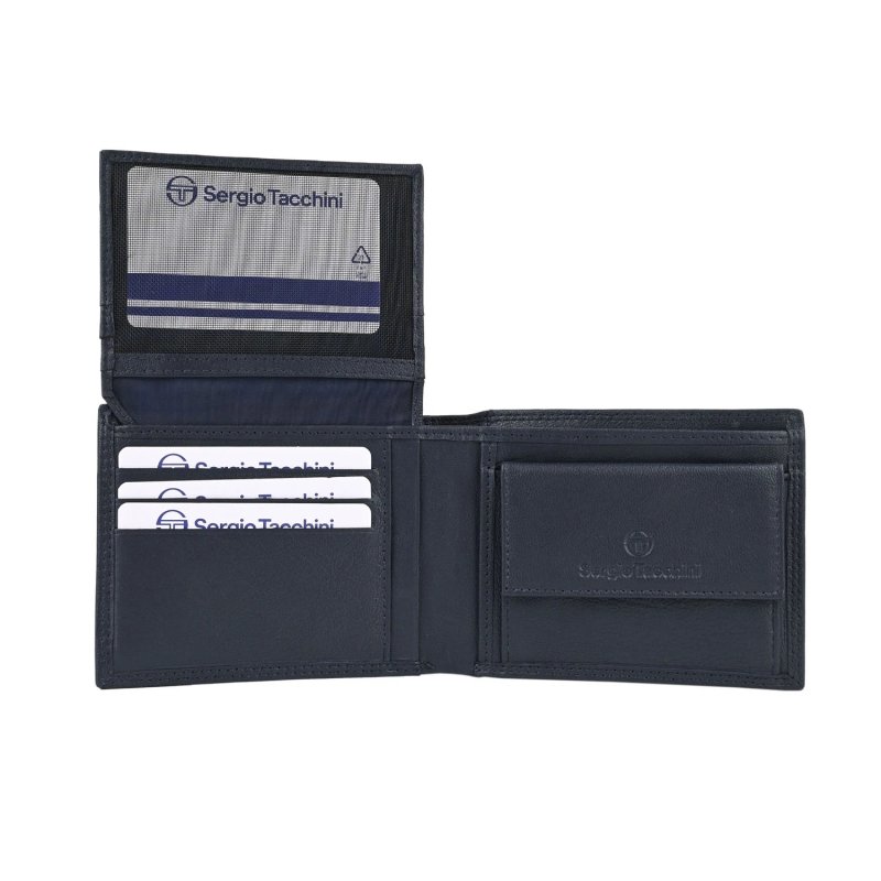 SERGIO TACCHINI Men's Genuine Leather Wallet, Slim With Coin Pocket — back view