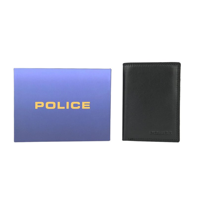 Police Herren-Geldbörse aus echtem Leder, vertikal, klein, ohne Münzfach, Geschenkbox — Detail