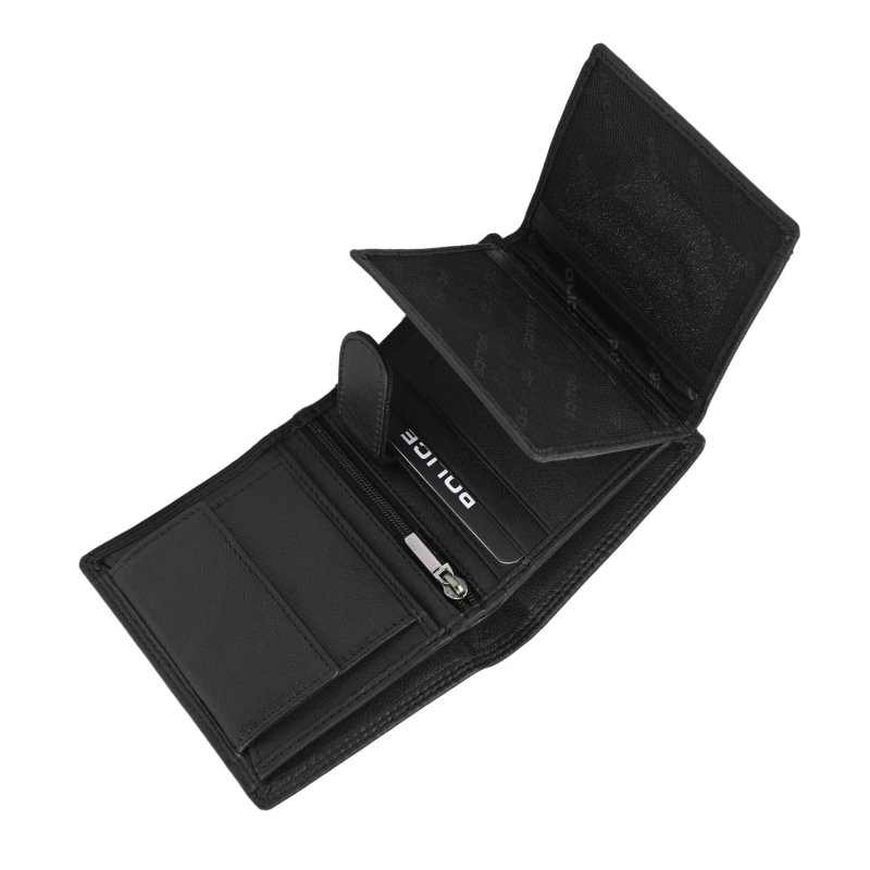 Police Men's Genuine Leather Wallet, Vertical, Small, Two Windows, Zip Pocket, Coin Pocket, Gift Box — back view