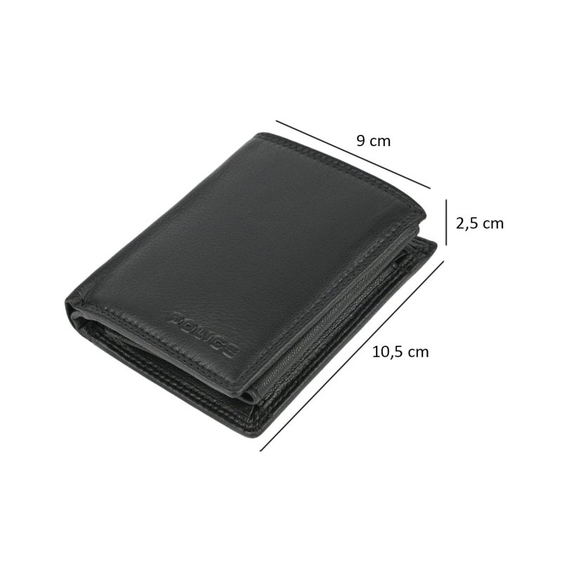 Police Men's Genuine Leather Wallet, Vertical, Small, Two Windows, Zip Pocket, Coin Pocket, Gift Box — inside