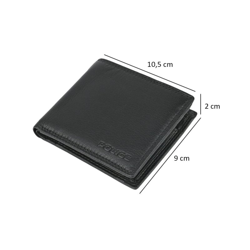 Cartera Police para Hombre de Piel Auténtica, Slim Pequeña Sin Ventana con Monedero, Caja de Regalo — vista trasera