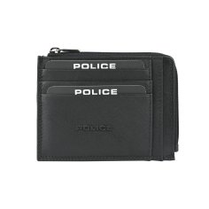 Portefeuille Police Porte-cartes de Crédit Homme en Cuir Véritable, Fin avec Fermeture Éclair, Boîte Cadeau