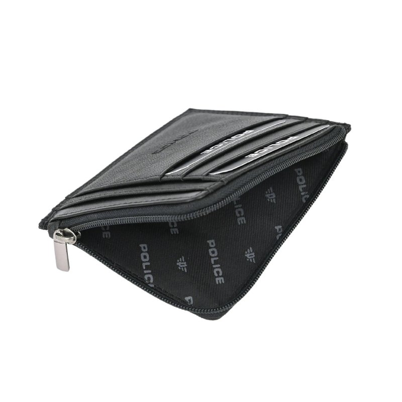 Cartera Police Porta Tarjetas de Crédito para Hombre en Piel Auténtica, Fina con Cremallera, Caja de Regalo — vista trasera