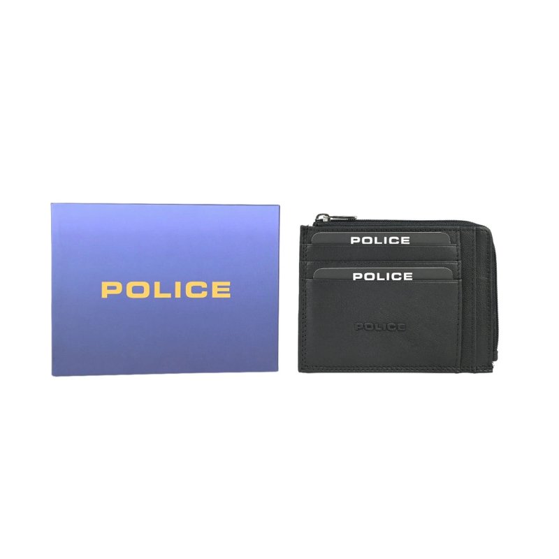 Police Men's Genuine Leather Card Wallet, Slim with Zip, Gift Box — detail