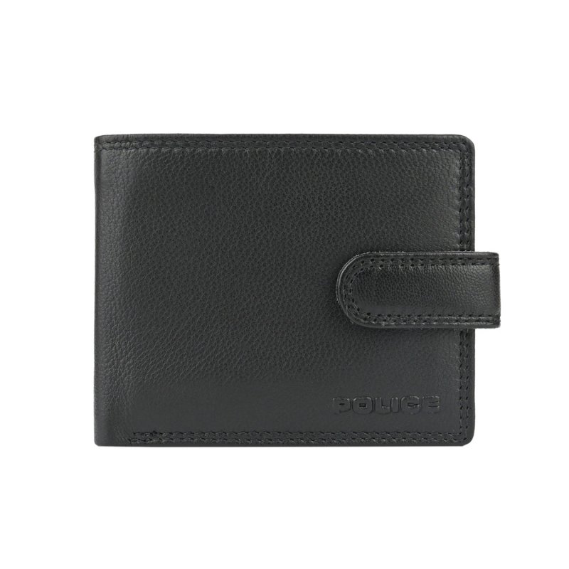 Police Men's Genuine Leather Wallet, Slim, Snap Button, No Coin Pocket, Gift Box
