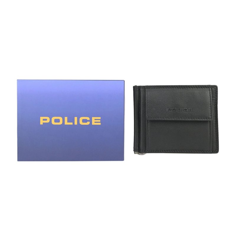 Cartera Police para Hombre en Piel Auténtica, Slim Pequeña con Clip para Billetes, con Monedero, Caja de Regalo — detalle