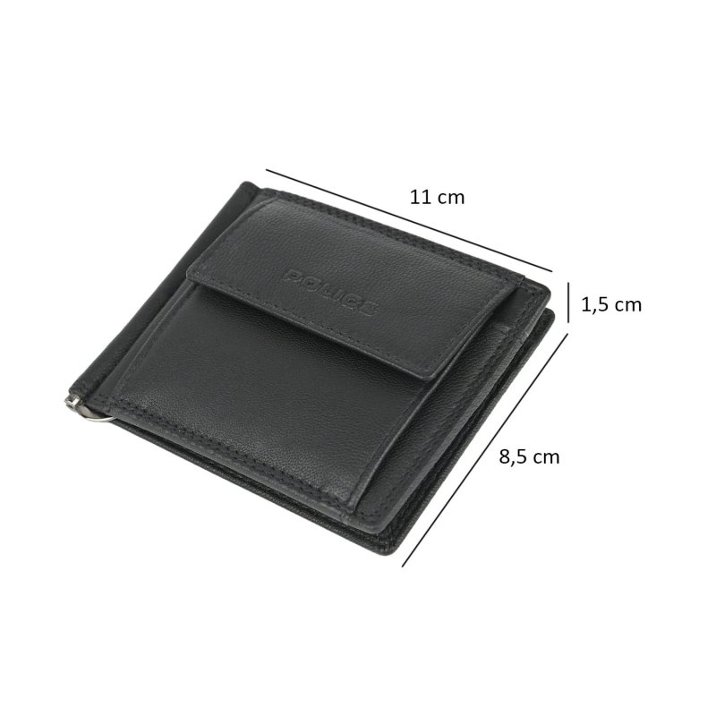 Police Men's Genuine Leather Wallet, Small Slim with Banknote Clip and Coin Pocket, Gift Box — inside
