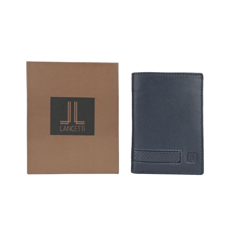 Lancetti Men's Vertical Genuine Leather Wallet with Coin Pocket and Box — detail